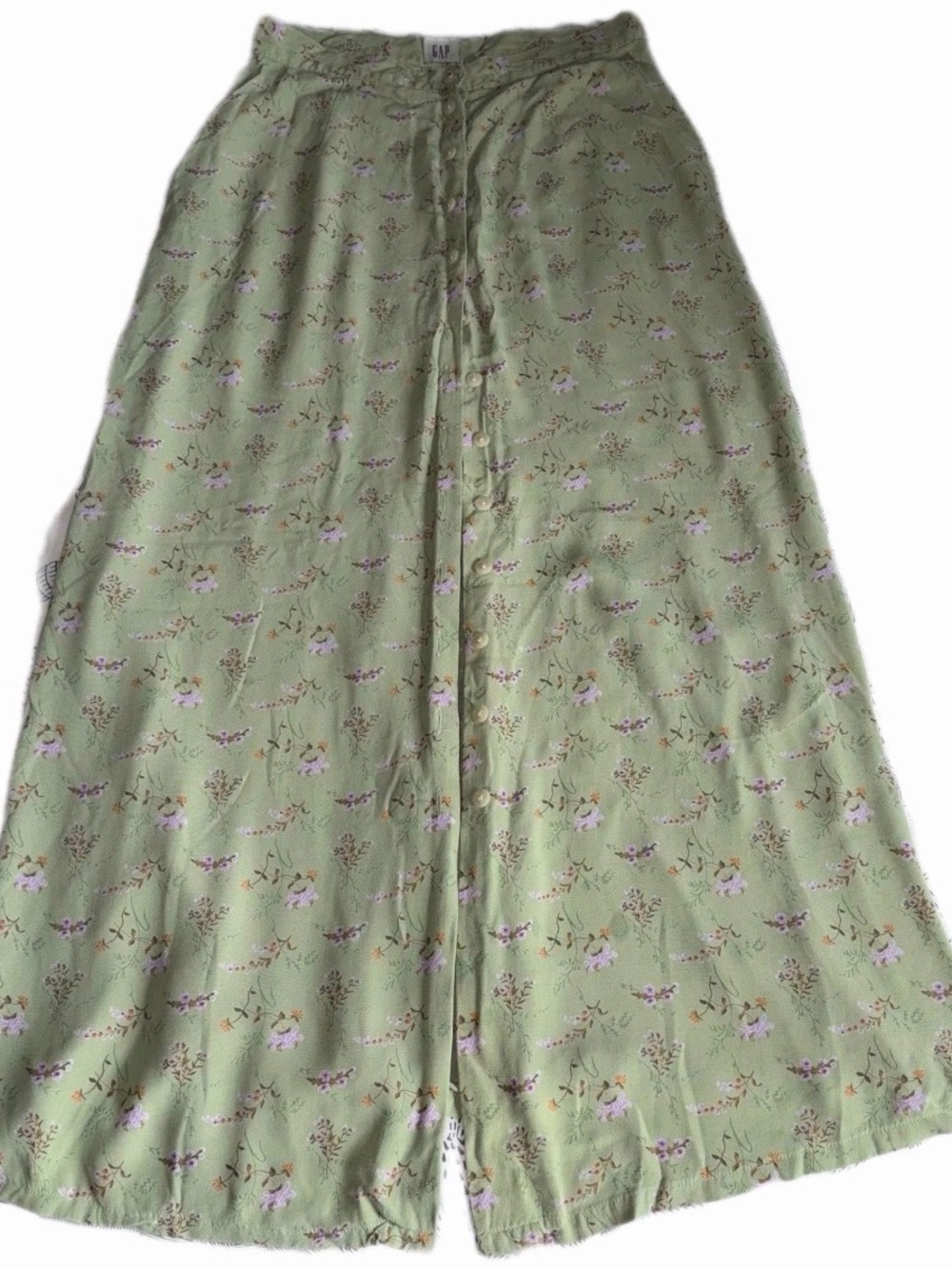 GAP Light Green Floral Button-Front Maxi Skirt